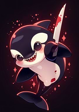 Cute Killer Whale with Bloody Knife