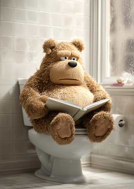 Bear Reading on Toilet