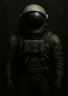 Monochrome Astronaut in Dark Space Suit
