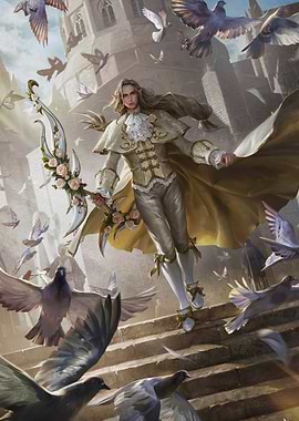 Elegant Archer with Pigeons in Fantasy Setting