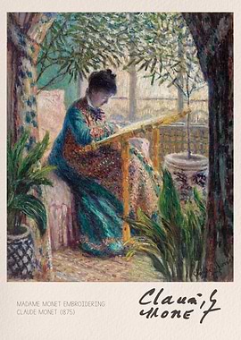 Madame Monet Embroidering by Claude Monet
