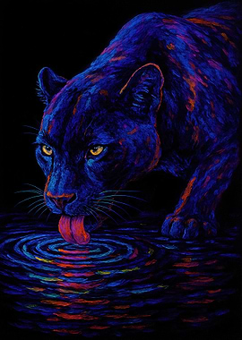 Neon Panther at the Midnight Pool