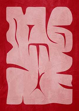 Abstract Red and White Text Art