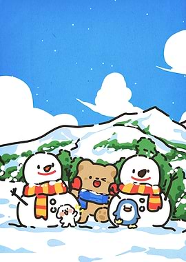 Winter Friends in Snowy Landscape
