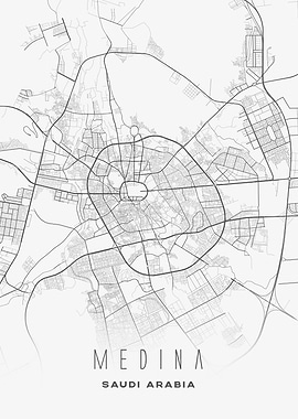 Medina, Saudi Arabia - Minimal City Map Poster, Street Layout Wall Art