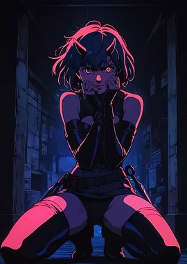 Anime Girl with Horns in Alleyway