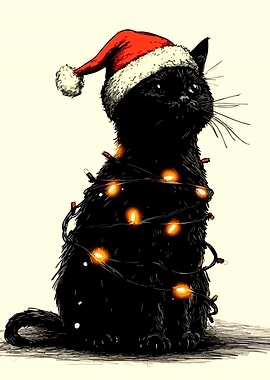 Christmas Cat with Lights and Hat