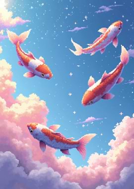 Koi Fish in Dreamy Sky