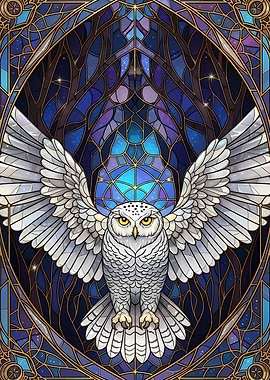 Stained Glass Owl with Open Wings