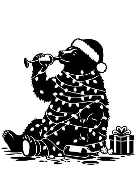 Christmas Bear Drinking Wine
