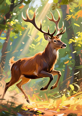 Majestic Deer in Forest Sunlight
