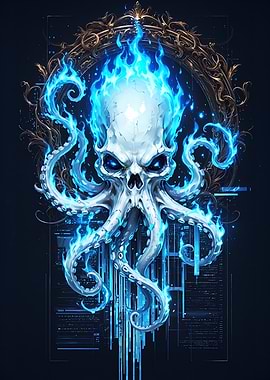 Flaming Skull Octopus Digital Art