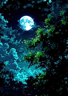 Moonlit Night Through the Trees