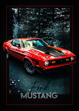Red Ford Mustang Carbon Poster