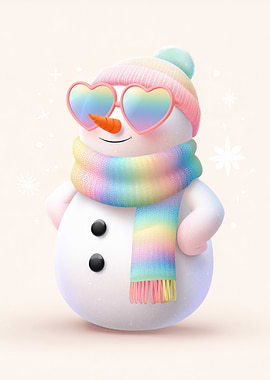 Rainbow Snowman with Heart Sunglasses