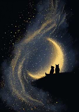 Cats Under the Moonlit Sky