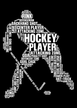 Hockey Player Word Cloud Silhouette