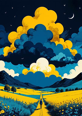 Yellow Fields and Cloudy Sky