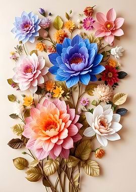 Colorful Floral Arrangement on Beige Background