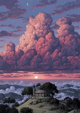 Cabin under a Cloudy Sky