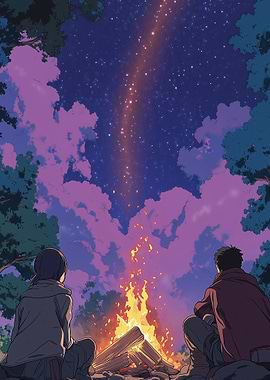 Campfire under the stars