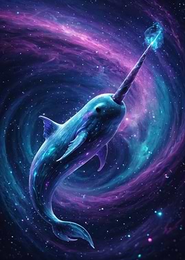 Galactic Narwhal — Cosmic Whale Fantasy Digital Art