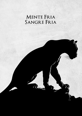 Minimalist Panther Silhouette Poster – “Mente Fría, Sangre Fría” Inspirational Quote