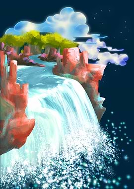 Fantasy Waterfall Landscape Digital Art