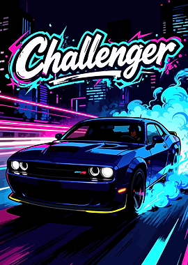 Dodge Challenger Neon Cityscape Art