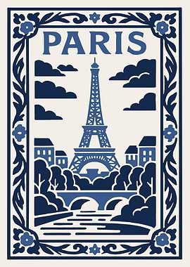Paris Eiffel Tower Blue Illustration