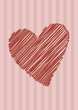 Red Scribbled Heart on Striped Background