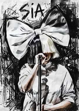 Sia Portrait with Bow and Microphone