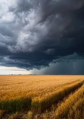 Stormy Sky Over Golden Wheat Field