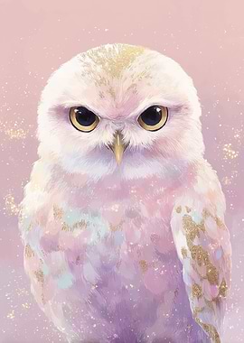 Pastel Owl Portrait with Gold Accents