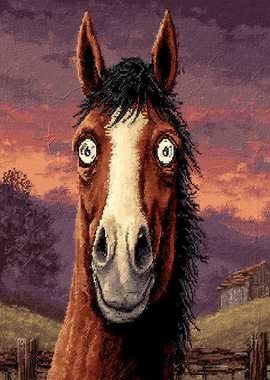 Surprised Horse Portrait in Rural Setting