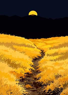 Golden Field Under Moonlight