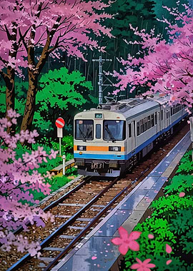 Train Through Cherry Blossoms