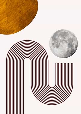 Abstract Geometric Art with Moon