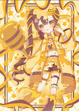 Honey-themed Anime Girl Illustration