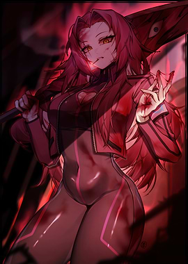 Bloody Red-Haired Woman with Weapon