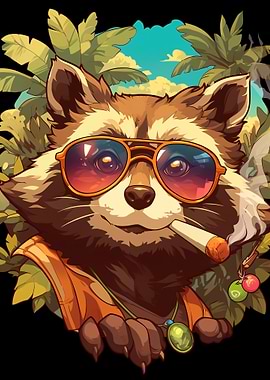 Cool Raccoon with Sunglasses and Cigar
