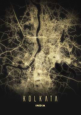 Kolkata, India - Illuminated City Map Poster, Modern Street Wall Art