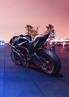 Black and White Motorcycle at Night