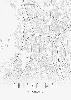 Chiang Mai, Thailand - Minimal City Map Poster, Street Layout Wall Art