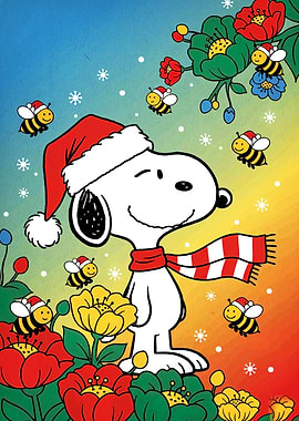 Snoopy Christmas with Bees and Flowers