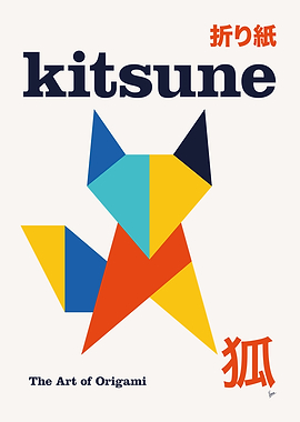 No08 Kitsune Origami Geometric Poster