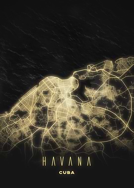 Havana, Cuba - Luminous Coastal City Map Poster, Modern Wall Art