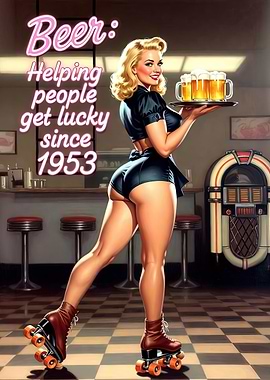 Retro Beer Waitress on Roller Skates