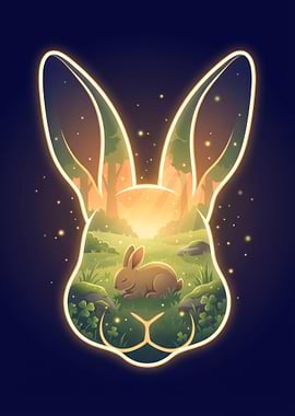 Rabbit Silhouette Forest Scene