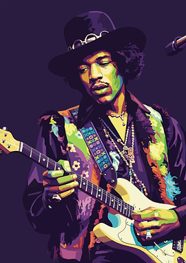 Jimi Hendrix playing guitar, pop art